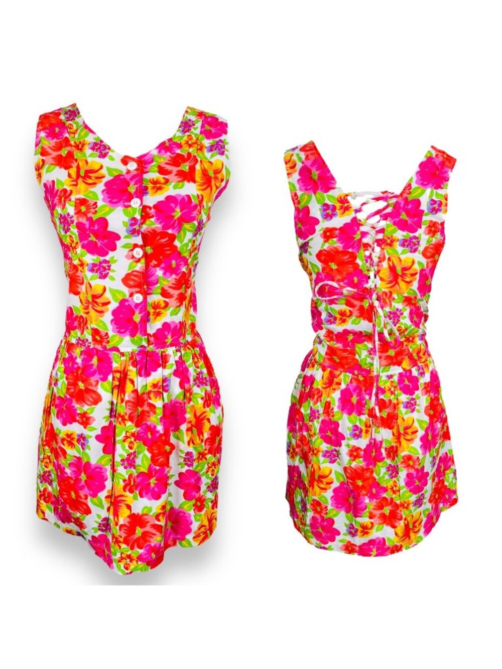 Vintage 1990s Floral Sleeveless Corset Back Sleeveless Dress 14 Y / W Small / S